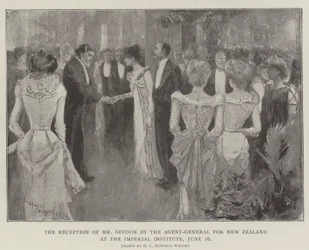 Modtagelse af hr. Seddon af generalagenten for New Zealand på Imperial Institute, 16. juni